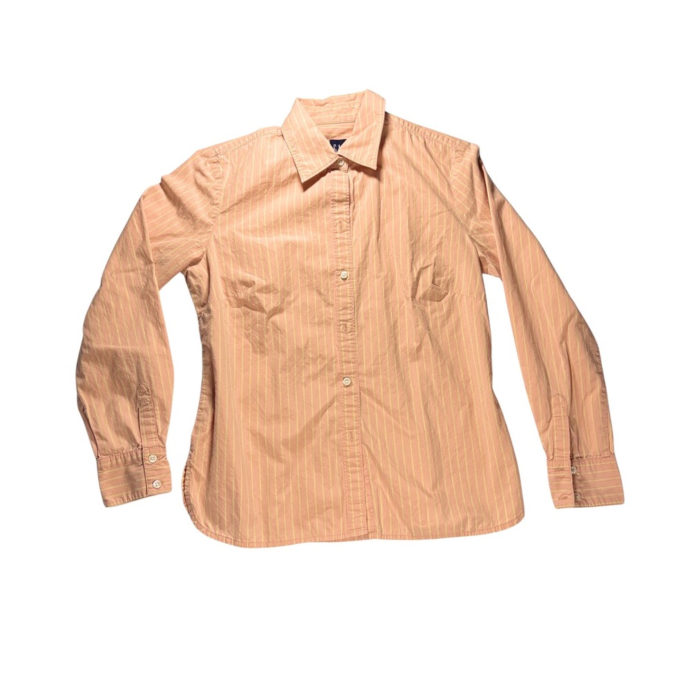 Vintage Gap Y2K Women Orange Striped Button Up Shirt XS Long Sleeve Preppy